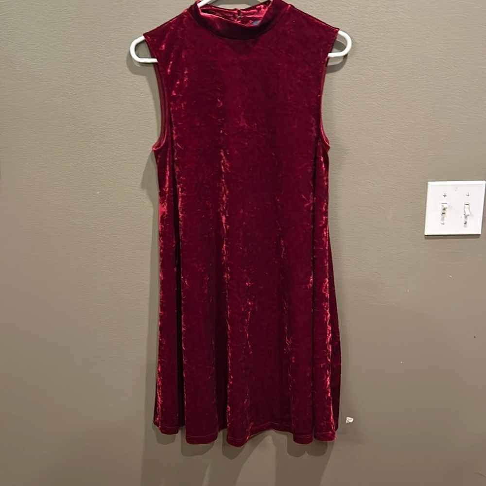 Modcloth Pure Luxe Velvet Red Sleeveless Mock Neck Swing Dress Large
